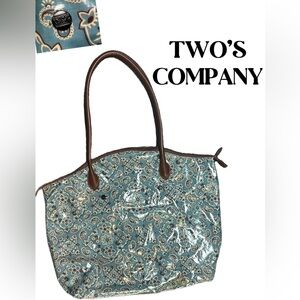 Two's Company Blue and Brown Paisley Patterned Tote